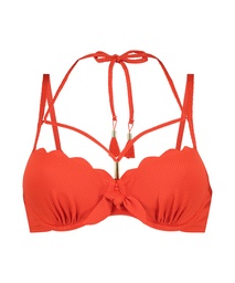 Scallop Padded Underwired Bikini Top - Red, Rouge, coloris