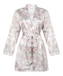 Kimono Satiné à Imprimé Floral - Blanc, Blanc, coloris