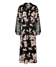 Kimono long en satin et dentelle - Noir, Noir, coloris