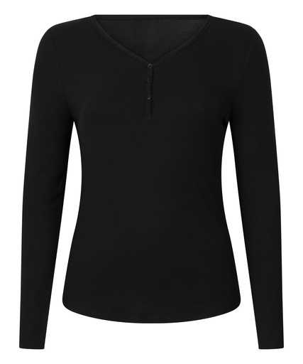 Haut de pyjama à manches longues Henley - Noir