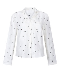 Haut de Pyjama Jacquard Manches Longues - Blanc