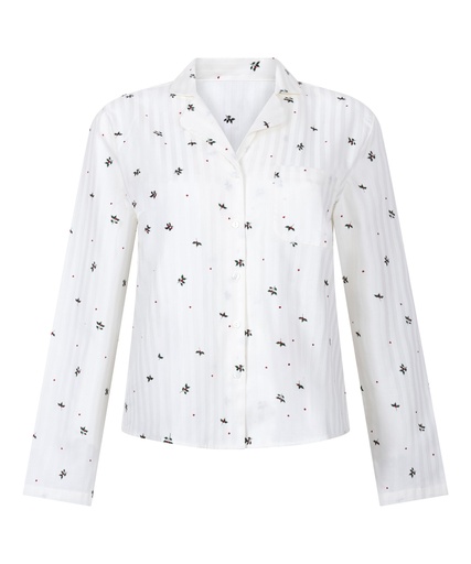 Haut de Pyjama Jacquard Manches Longues - Blanc