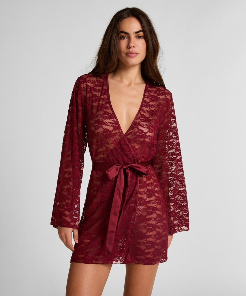 Kimono en dentelle intégrale - Rouge