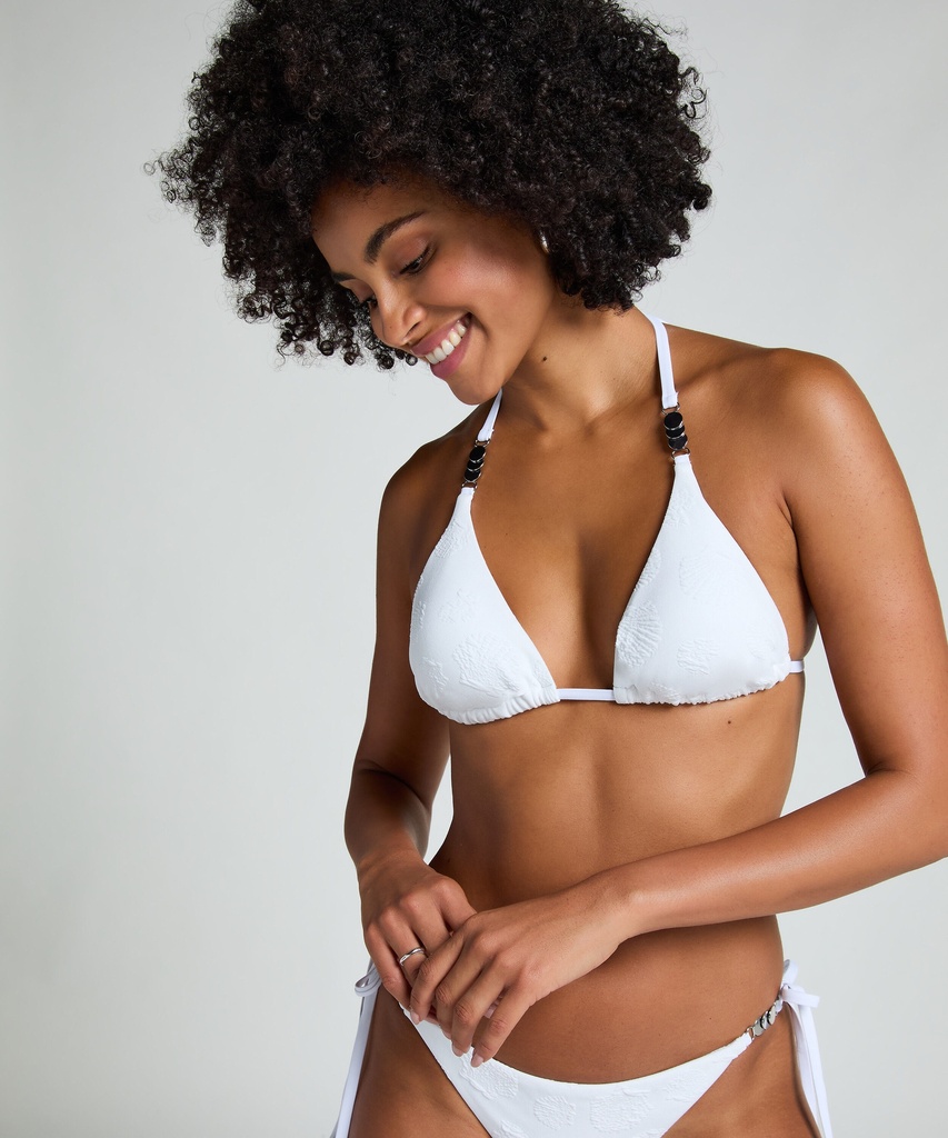 Haut de bikini triangle coquillage - Blanc