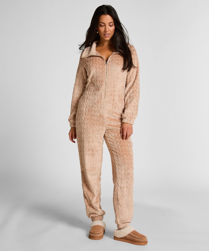 Combinaison de pyjama torsadée à fermeture éclair - Beige