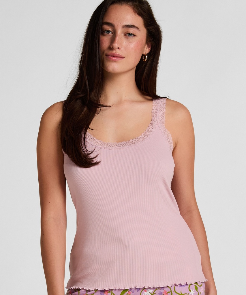 Débardeur en Jersey Côtelé avec Dentelle - Mauve pâle