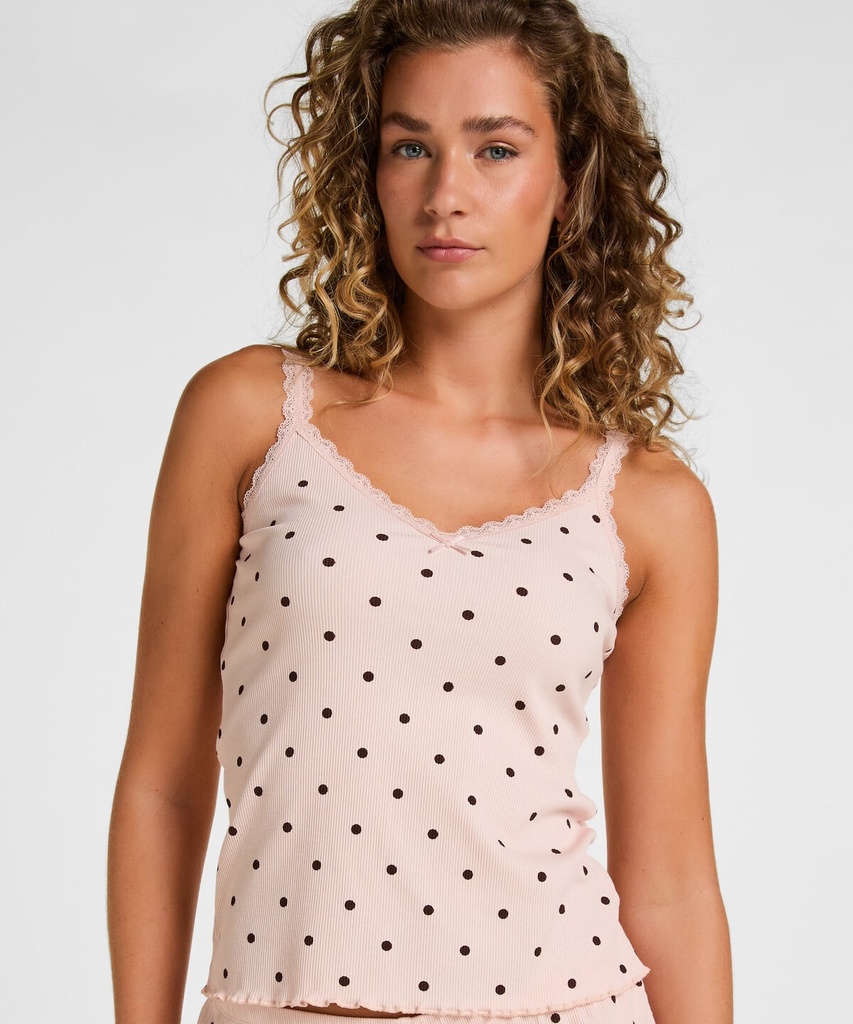 Débardeur en Jersey Côtelé avec Dentelle - Rose lotus