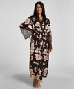 Kimono long en satin et dentelle - Noir