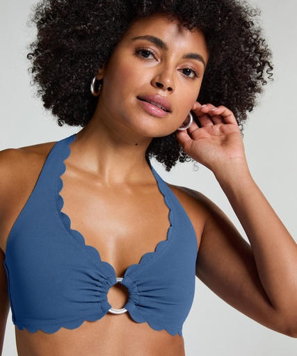 Haut de bikini dos nu festonné - Bleu