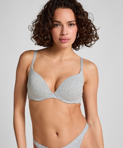 Soutien-gorge à armatures rembourré push-up en coton - Gris