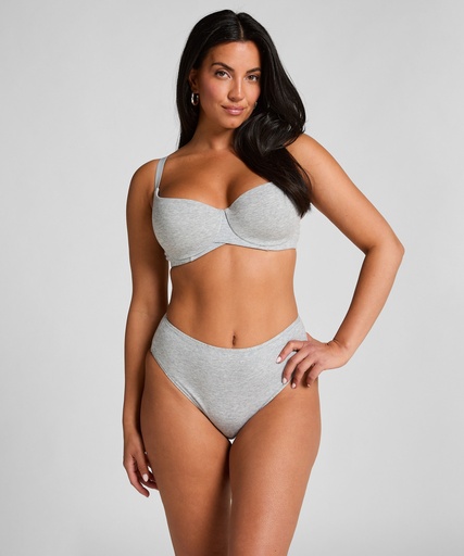 Culotte brésilienne jambe haute coton - Gris