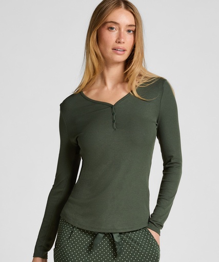 Haut de pyjama à manches longues Henley - Vert