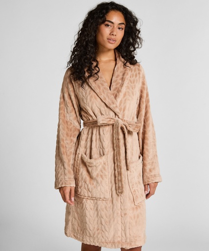 Robe de chambre courte en fleece - Beige