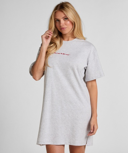 Chemise de nuit à col rond - Gris chiné clair