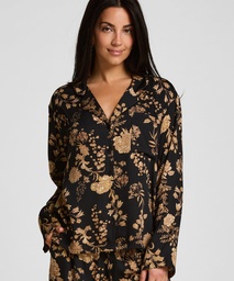Veste de Pyjama Woven Print - Noir, Noir, coloris
