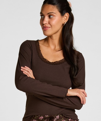 Top Jersey avec Dentelle - Marron