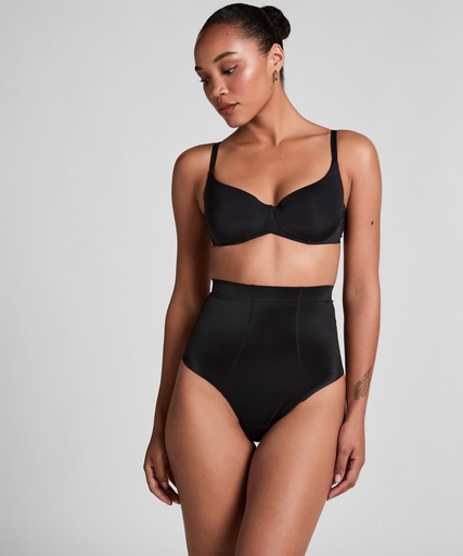 String taille haute avec gaine sculptante en dentelle scuba - Noir