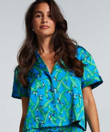 Veste à manches courtes en satin - Bleu
